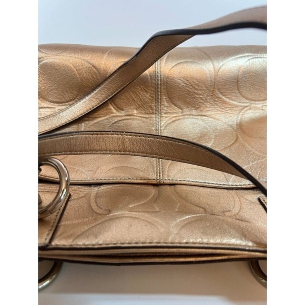 Coach East‎ West Embossed Signature Gold Metallic Shoulder Bag Tote Purse - Picture 10 of 16